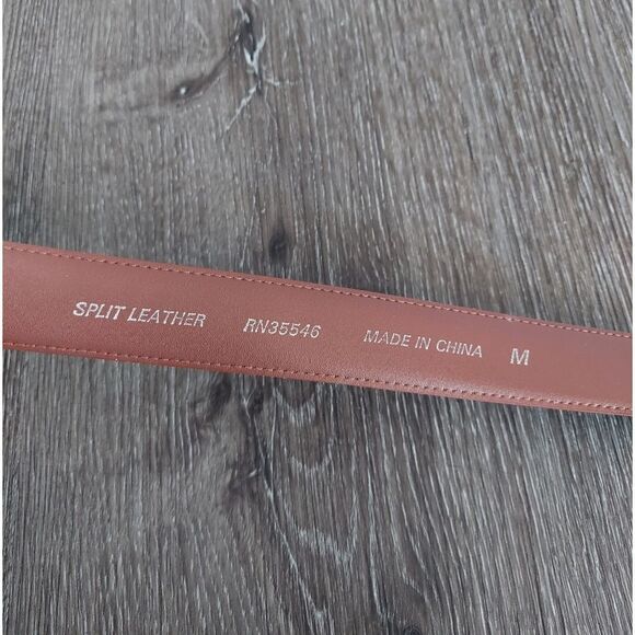 Brown Lizard Print Split Leather Belt with Gold Buckle Medium - Picture 3 of 5